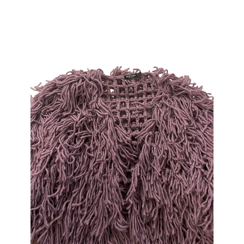 Mauve Purple Shaggy Loop Knit Open Front Cardigan L Nasty Gal - Picture 4 of 6